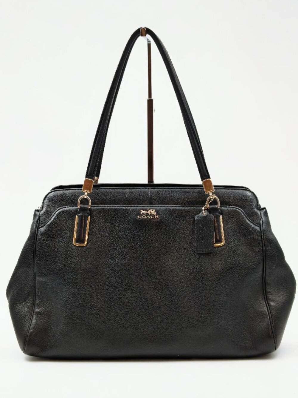 Coach Black Leather Shoulder Bag Tote Satchel Gold Tone Hardware